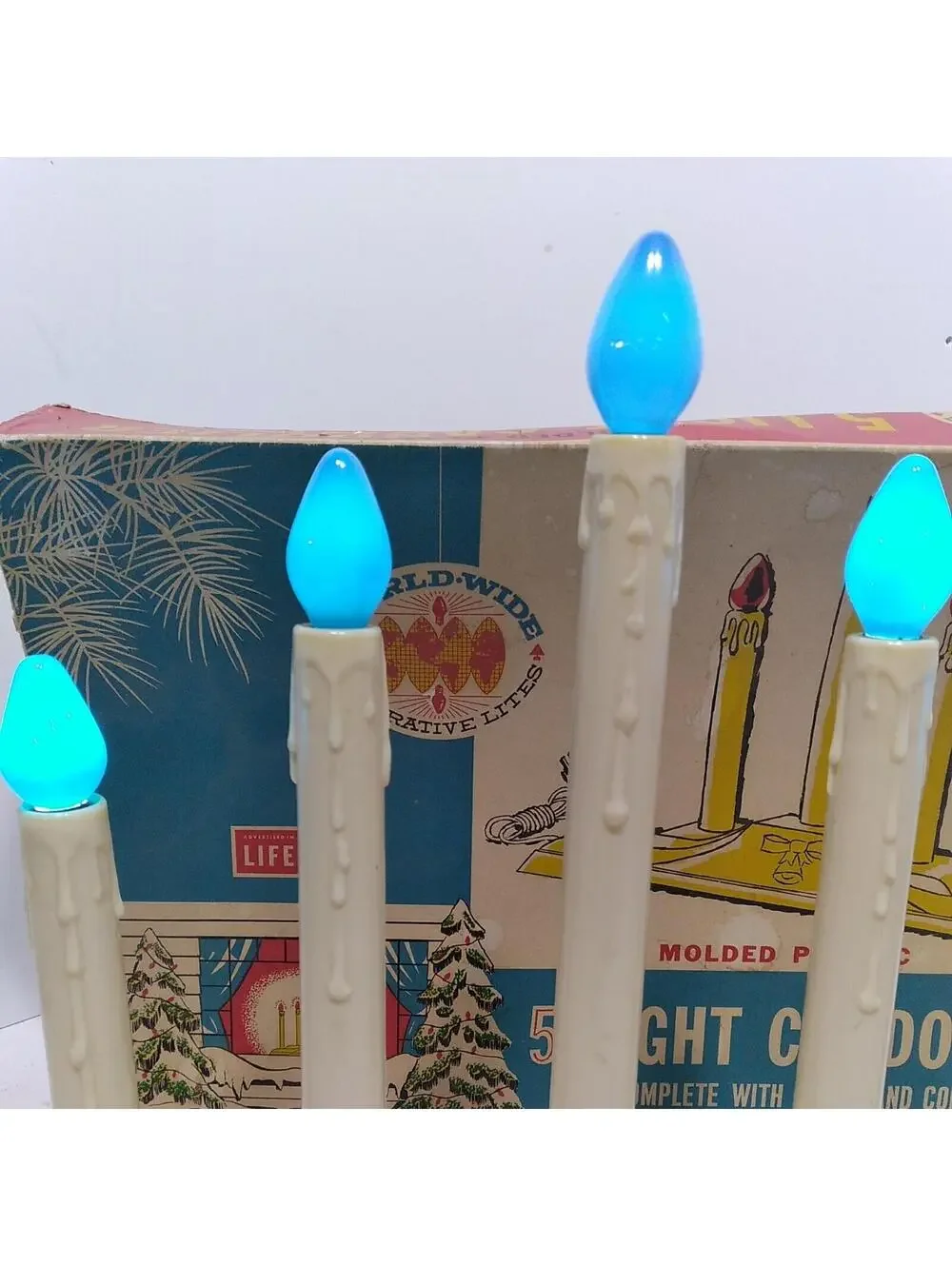 Vtg Five Light Christmas Candolier With 3 Orange Bulbs World Wide Dec. Lites IOB